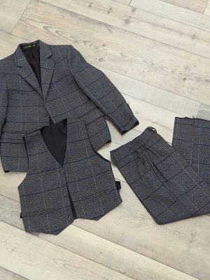 Traje niño tres piezas gris cuadrillé