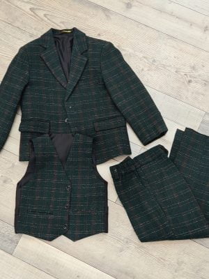 Traje niño tres piezas verde cuadrillé