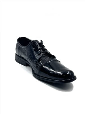 Zapato | Derby | Charol Negro | Textura | Punta Redonda
