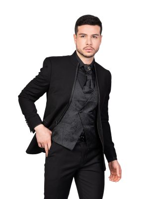 Traje Cuello Mao | Negro| Tres piezas | 1-BLACK