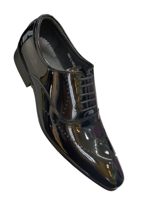 Zapato | Oxford | Charol Negro | Textura | Punta Redonda