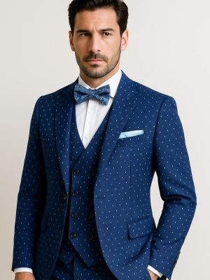 [LIQUDIACION] Traje Azul | Diseño de Puntos | Tres piezas | D1985-1