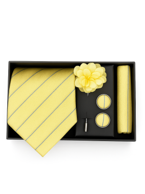 Set | Corbata | 4 Piezas | Amarillo rayas