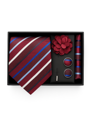 Set | Corbata | 4 Piezas | Burdeo rayas