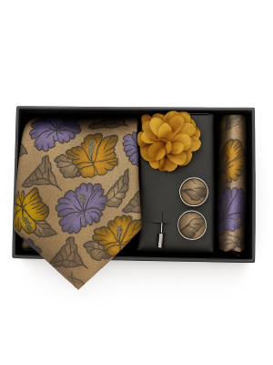 Set | Corbata | 4 Piezas | Café flores