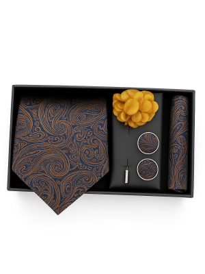 Set | Corbata | 4 Piezas | Azul diseño café