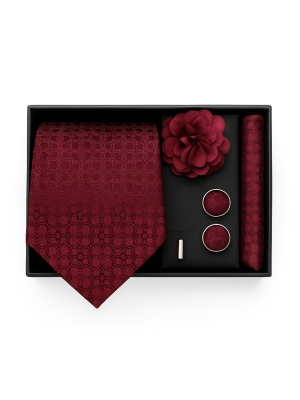 Set | Corbata | 4 Piezas | Burdeo textura