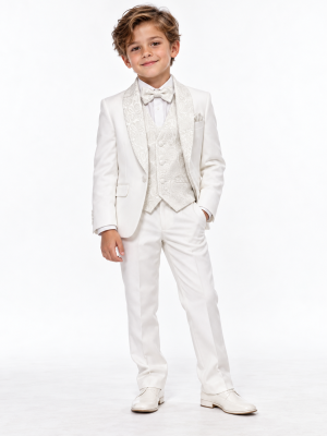 Smoking | Niño | 3 piezas | Blanco Solapa Bordada